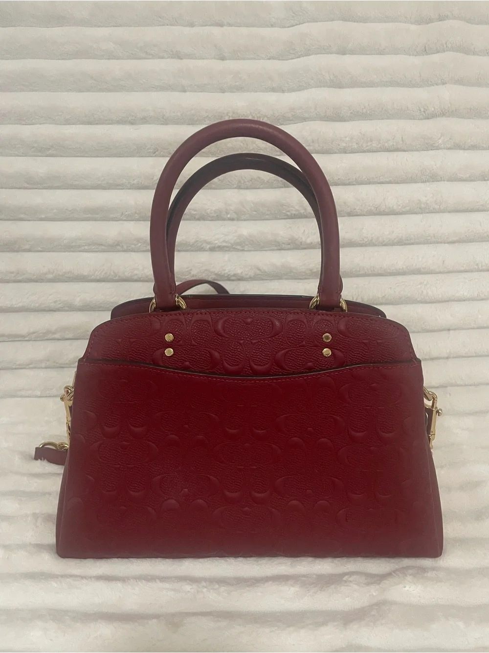 Coach Red Embossed Leather Satchel with Gold Hardware - Picture 3 of 7